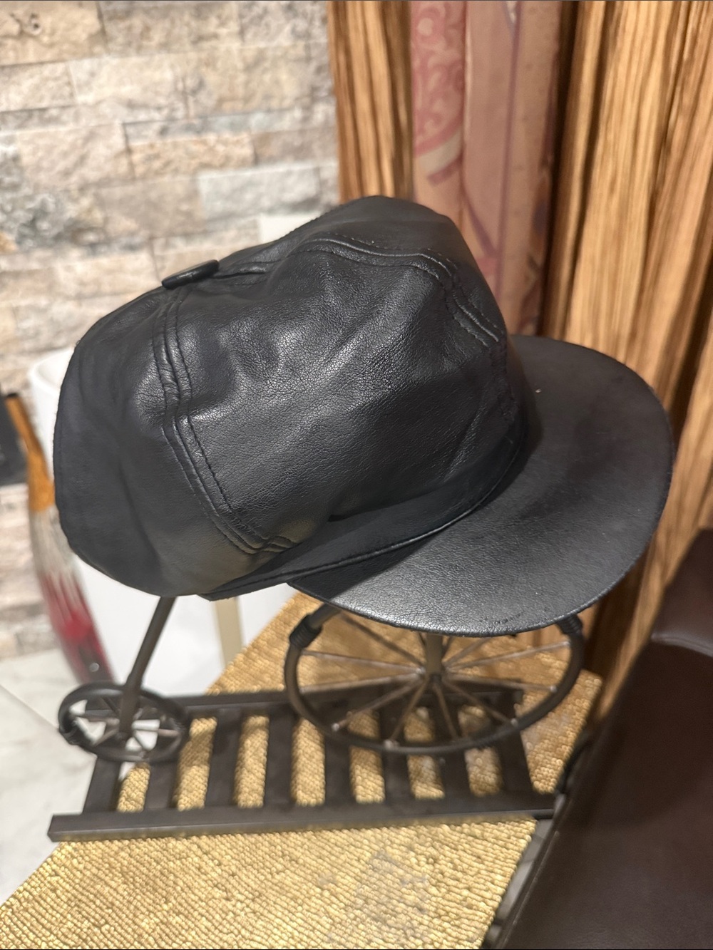 Black Leather Cap - Classic Peaked Hat